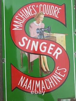 Ancienne Plaque Emaillee Singer Machine A Coudre 88 X 58 CM