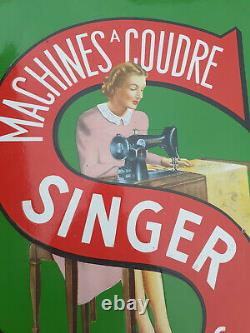 Ancienne Plaque Emaillee Singer Machine A Coudre 88 X 58 CM