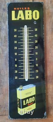 Ancienne Plaque Emaillée Thermomètre LABO huiles automobile garage pneu 99x32cm