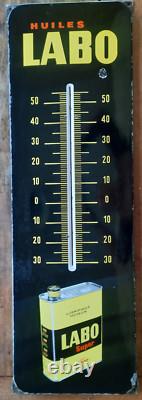 Ancienne Plaque Emaillée Thermomètre LABO huiles automobile garage pneu 99x32cm