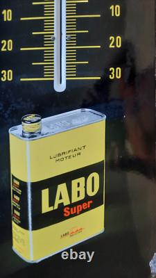 Ancienne Plaque Emaillée Thermomètre LABO huiles automobile garage pneu 99x32cm