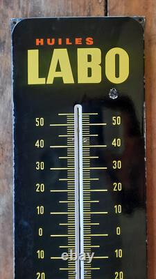Ancienne Plaque Emaillée Thermomètre LABO huiles automobile garage pneu 99x32cm