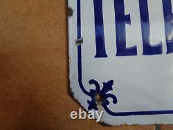 Ancienne Plaque Plate Emaillee Cabine Telephonique 40 CM X 35,5 CM
