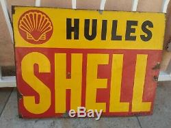 Ancienne Plaque Tole Emaillee Huile Shell Double Face Garage