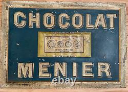 Ancienne Plaque Tôle Gauffré Chocolat MENIER Publicitaire Vintage Non Émaillée