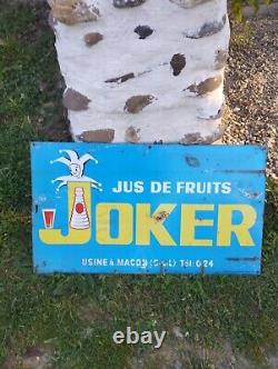 Ancienne Plaque Tôle Jus de Fruits Joker 40 x 70cm