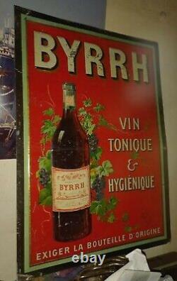 Ancienne Plaque Tole Litho Bouteille Byrrh Violet Freres / Rare