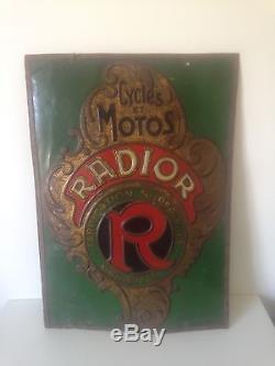Ancienne Plaque Tôle Radior Cycles Motos Double Face Emboutie