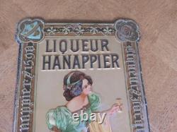 Ancienne Plaque Tôle lithographie Publicitaire Liqueur Hanappier