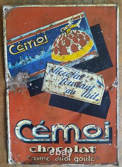 Ancienne Plaque Tole lithographiée CHOCOLAT CEMOI fondant au lait kohler 35x25cm