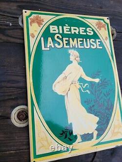 Ancienne Plaque émaillée Bières la semeuse vintage 41x28cm