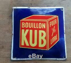 Ancienne Plaque émaillée Bombée BOUILLON KUB Cuisine 20x20cm 1936
