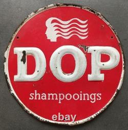 Ancienne Plaque émaillée DOP Shampoings Diamètre 30 cm