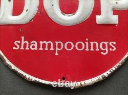 Ancienne Plaque émaillée DOP Shampoings Diamètre 30 cm