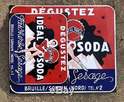 Ancienne Plaque émaillée Idéal Soda Grand Format Pin-up Nord Lille 1954
