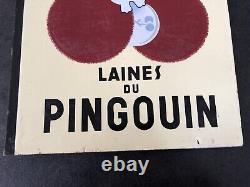 Ancienne Plaque émaillée LAINES DU PINGOUIN 61x45cm 2 faces