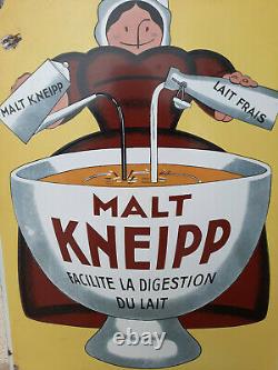 Ancienne Plaque émaillée MALT KNEIPP illustration Beuville émail Ed. Jean 50x79cm