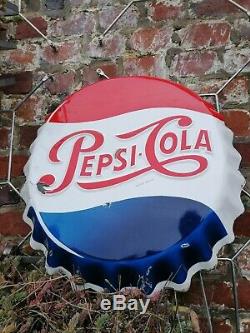 Ancienne Plaque emaillee Pepsi-Cola capsule publicitaire Vintage Vitracier