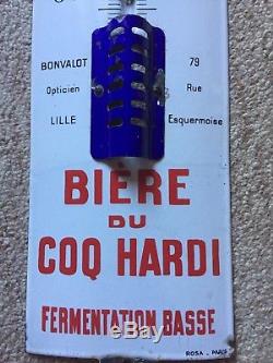 Ancienne Plaque émaillée Thermomètre BIERE DU COQ HARDI 19x99cm