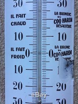 Ancienne Plaque émaillée Thermomètre BIERE DU COQ HARDI 19x99cm