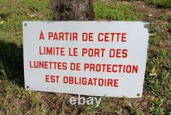 Ancienne Plaque émaillée Usine Industrielle Lunettes Securité Enamel French Sign