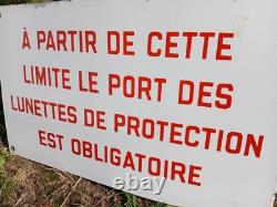 Ancienne Plaque émaillée Usine Industrielle Lunettes Securité Enamel French Sign
