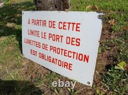 Ancienne Plaque émaillée Usine Industrielle Lunettes Securité Enamel French Sign