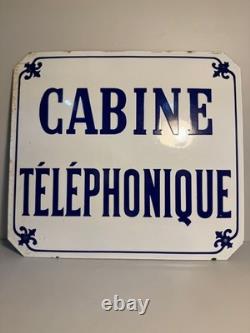 Ancienne Plaque émaillée bombée CABINE TELEPHONIQUE émail 36x40cm