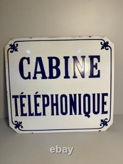 Ancienne Plaque émaillée bombée CABINE TELEPHONIQUE émail 36x40cm