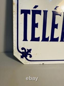Ancienne Plaque émaillée bombée CABINE TELEPHONIQUE émail 36x40cm