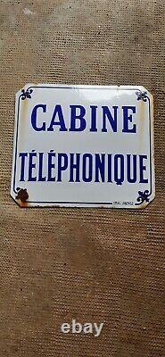 Ancienne Plaque émaillée bombée CABINE TELEPHONIQUE émail Japy Frères 36x40cm