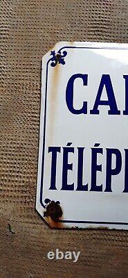 Ancienne Plaque émaillée bombée CABINE TELEPHONIQUE émail Japy Frères 36x40cm