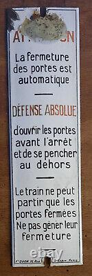 Ancienne Plaque émaillée bombée consigne SNCF défense absolue gare train 6x23cm