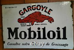 Ancienne Plaque émaillée double face GARGOYLE MOBILOIL 40x60cm Garage Automobile