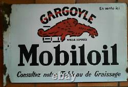 Ancienne Plaque émaillée double face GARGOYLE MOBILOIL 40x60cm Garage Automobile