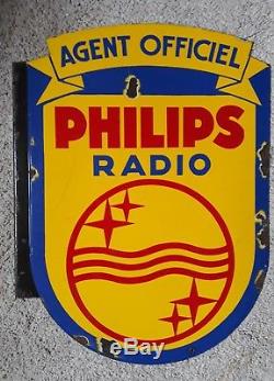 Ancienne Plaque emaillee radio philips double face old vintage enamel sign