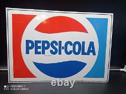 Ancienne Plaque en métal sérigraphiée PEPSI-COLA datée 1974,50cmx35, authentique