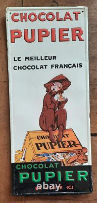 Ancienne Plaque en tôle embossée CHOCOLAT PUPIER déco cuisine 18x42cm