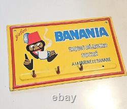Ancienne Plaque lithographiée porte torchon BANANIA café cuisine deco 18x30cm