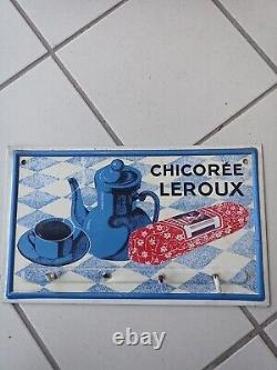 Ancienne Plaque lithographiée porte torchon CHICOREE LEROUX café cuisine 18x30cm