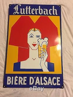 Ancienne Plaque Émaillée LUTTERBACH Bière D'Alsace Alsacienne Pub Déco