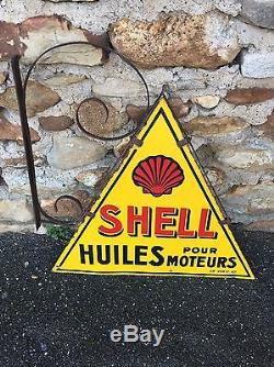 Ancienne Plaque Émaillée Shell, complète, Très Bon État, huile Garage, Esso, Antar, Bp