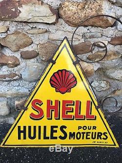 Ancienne Plaque Émaillée Shell, complète, Très Bon État, huile Garage, Esso, Antar, Bp
