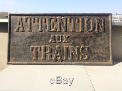 Ancienne Plaque signalisation sncf attention aux trains non emaillé collection