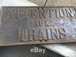 Ancienne Plaque signalisation sncf attention aux trains non emaillé collection