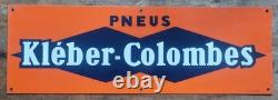 Ancienne Plaque tôle Pneus KLEBER COLOMBES automobile garage huile 60x20cm