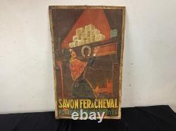 Ancienne Plaque tôle publicitaire SAVON FER À CHEVAL