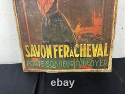 Ancienne Plaque tôle publicitaire SAVON FER À CHEVAL