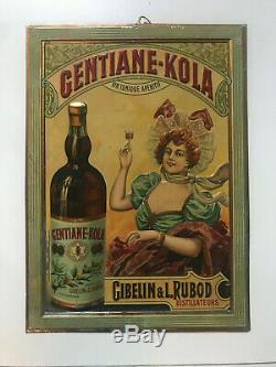 Ancienne TÔLE GENTIANE KOLA Gibelin & Rubod distillateurs no Plaque emaillée1900