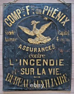 Ancienne Tôle Compagnie Française Du Phénix Assurance Contre L'incendie Vie 1844